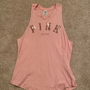 VS Love Pink Sequin Muscle Tank